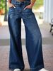 Women's Stretch Wide Leg Jeans - Classic Blue Denim Pants With Functional Pockets | Comfortable & Elegant For Work & Casual_mkmklike.com