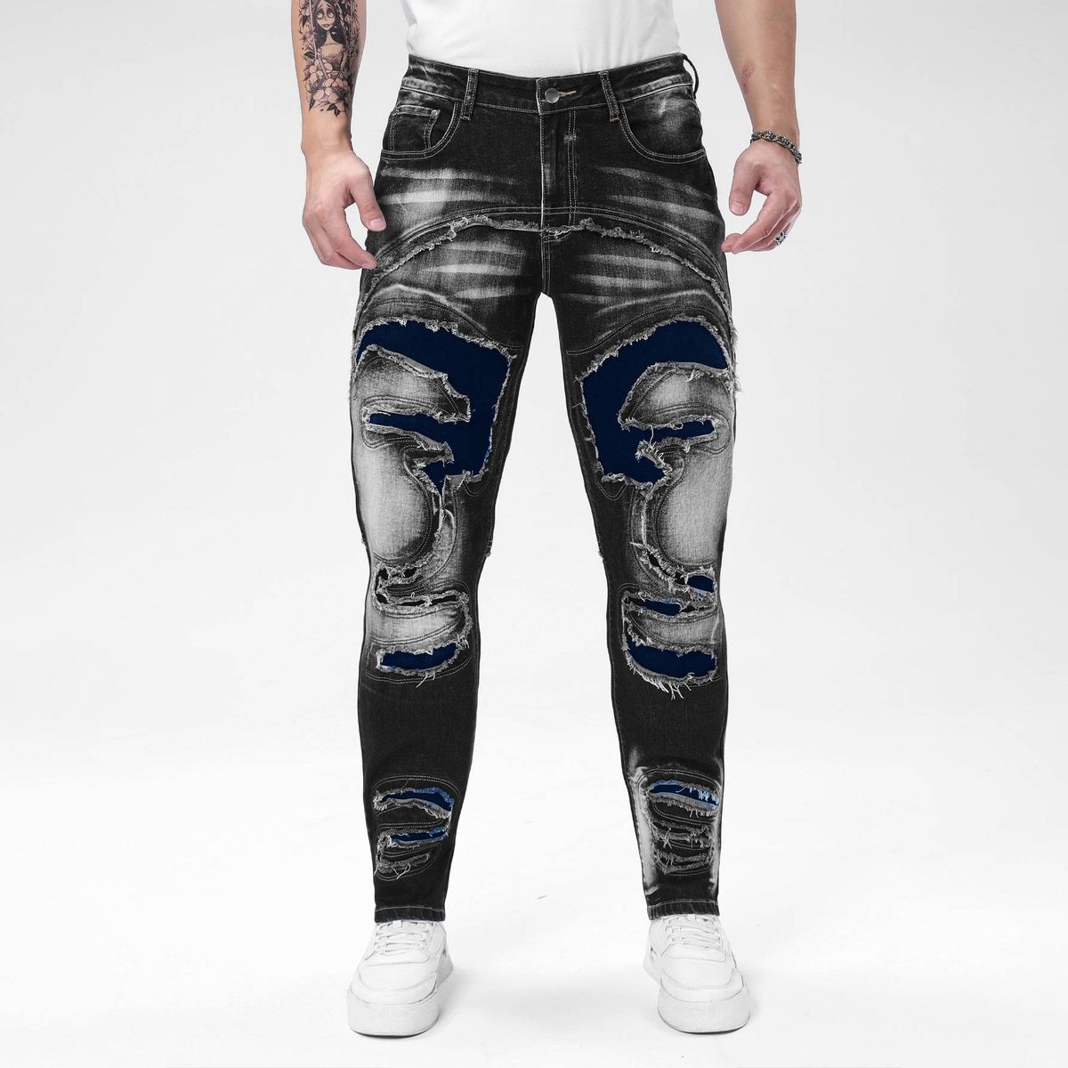 Men's Slim Fit Skinny Jeans High Street Trendy Patchwork Design Stretchy Versatile Denim Midweight Mid Waist Polyester_mkmklike.com