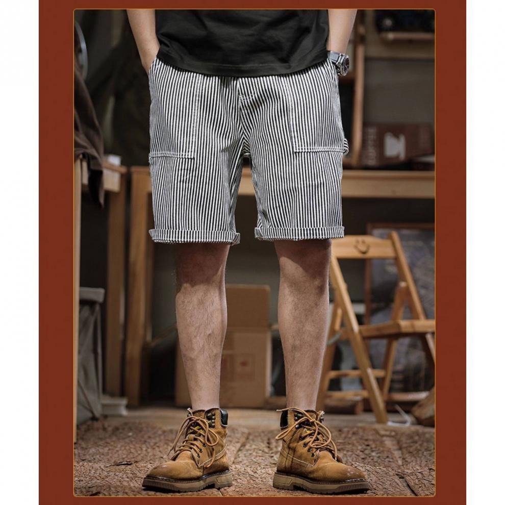 Men's Clothing Summer Striped Plus Size Sports Cargo Shorts Men's Style Casual Five Point Pants Trendy Denim_mkmklike.com
