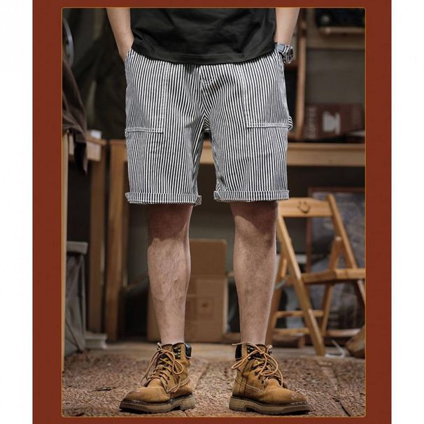 Men's Clothing Summer Striped Plus Size Sports Cargo Shorts Men's Style Casual Five Point Pants Trendy Denim_mkmklike.com