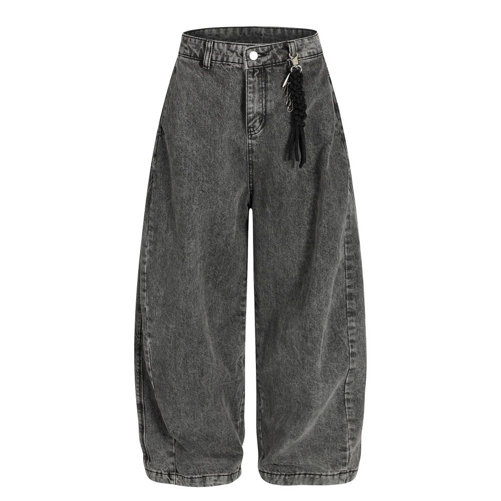 Post-apocalyptic Style Heavy-duty Washed Vintage Denim Wide-leg Men's Design Sense Niche Silhouette Loose Scimitar Pants_mkmklike.com