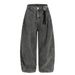 Post-apocalyptic Style Heavy-duty Washed Vintage Denim Wide-leg Men's Design Sense Niche Silhouette Loose Scimitar Pants_mkmklike.com
