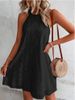 Women's Lace Solid Colour Sleeveless Button Up Neck Dresses_mkmklike.com