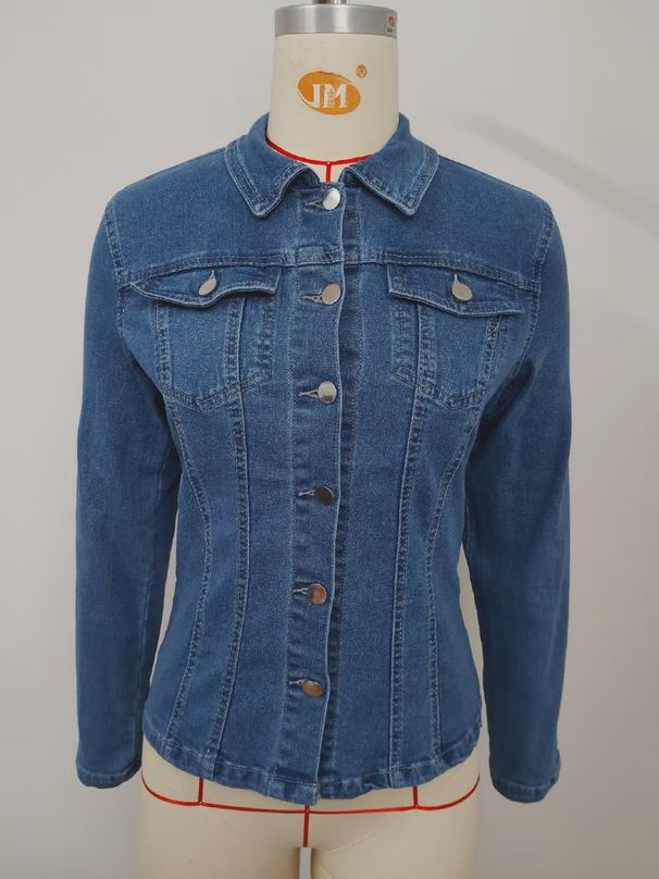 K Women's New Denim Stretch Top Long Sleeve Coat;_mkmklike.com