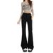 Orange Silk Women's Clothing#Black Flared Denim Pants, Spring High-waisted Stretchy Versatile Slimming Hot Girl Wide-leg_mkmklike.com