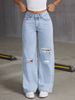 K New Loose Wide Leg Jeans Solid Color Pants_mkmklike.com
