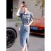 Short Sleeved Soft Denim Dress For Women 2025 New Summer Thin Style, High-End Temperament, Small Skirt_mkmklike.com