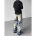 Men's Retro Street Style Embossed Washed Cleanfit Whiskered Jeans Loose Straight Leg Trousers Unisex Commuter Denim_mkmklike.com