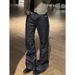 Men's Retro Flared Straight Leg Jeans High Street Style Spring Autumn Loose Fitting Versatile Curved Blade Long Pants_mkmklike.com