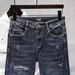 Thin Light Blue Washed Stretch Slim Fit Cropped Jeans For Summer Ripped Hem Trendy Casual Jeans_mkmklike.com