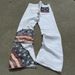 Women's High Waist Loose Straight Leg Jeans Slightly Flared Design Flag Patchwork European American Style Denim_mkmklike.com