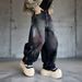 Galaxy Black Washed Straight-Leg Jeans – American Streetwear Distressed Denim With Hand-Painted Starry Effect (Relaxed Fit, Low Waist, No Stretch)_mkmklike.com