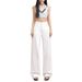 Women's White Wide Leg Linen Blend Jeans - High Waist Straight Leg Trousers, Breathable & Comfortable Summer Pants_mkmklike.com