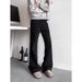 Men's Black Slim Fit Jeans Studded Cuffs Frayed Edges Slightly Flared Hip Hop Style Wide Leg Floor Length Pants_mkmklike.com