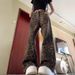 High Waist Straight Leg Leopard Print Jeans Girls Harajuku Style Women's Jeans Long Floor Length Slimming Wide Leg Trousers Spring Autumn_mkmklike.com