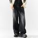 Men's Vintage Washed Jeans - Retro Straight-Leg Denim Pants With Distressed Details, Relaxed Fit Fashion Trends_mkmklike.com