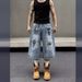 American High Street Vibe Graffiti Print Jeans Men's And Women's Summer New Loose Trendy Brand Seven-point Shorts_mkmklike.com