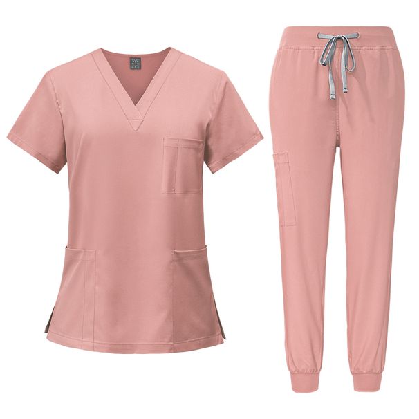 Women's beauty salon work clothes operating room scrub suit hand washing clothes short-sleeved doctor elastic scrub suit_mkmklike.com