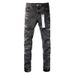 Unisex Y2K Stacked Flared Jeans, Black-Grey Fade With Zigzag Vertical Scratches, Breathable Summer Style_mkmklike.com
