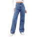 High Waisted Women's Casual Straight Leg Jeans Light Washed Loose Fit Wide Leg plus Size_mkmklike.com
