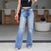 Women's High-Waisted Straight Distressed Jeans – Ripped Denim Pants With Vintage Wash (Blue/Black, Cotton Blend)_mkmklike.com