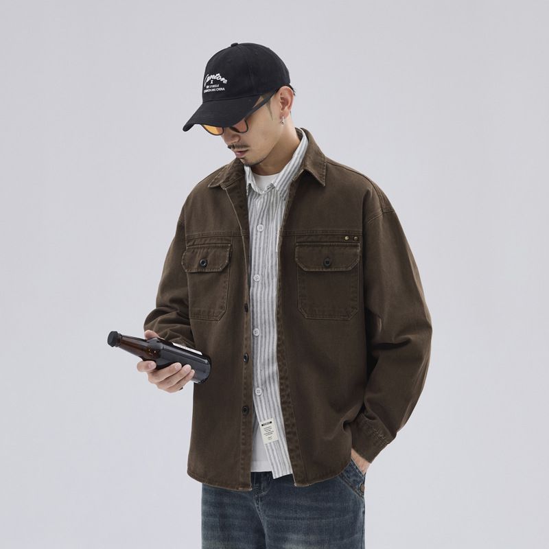 Shanggu Spring New Workwear Shirt Jacket, Loose Casual Denim Shirt, Men's_mkmklike.com