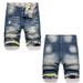 "Men's Distressed Denim Shorts – Retro Washed Blue & Black, Slim Fit, Stretch Comfort (Sizes 28-42)"_mkmklike.com