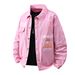 Men's Clothing Ripped Printed Denim Jacket Men's 2025 Autumn New Pink Shirt Top Trendy Letter Lapel Men's Jacket_mkmklike.com