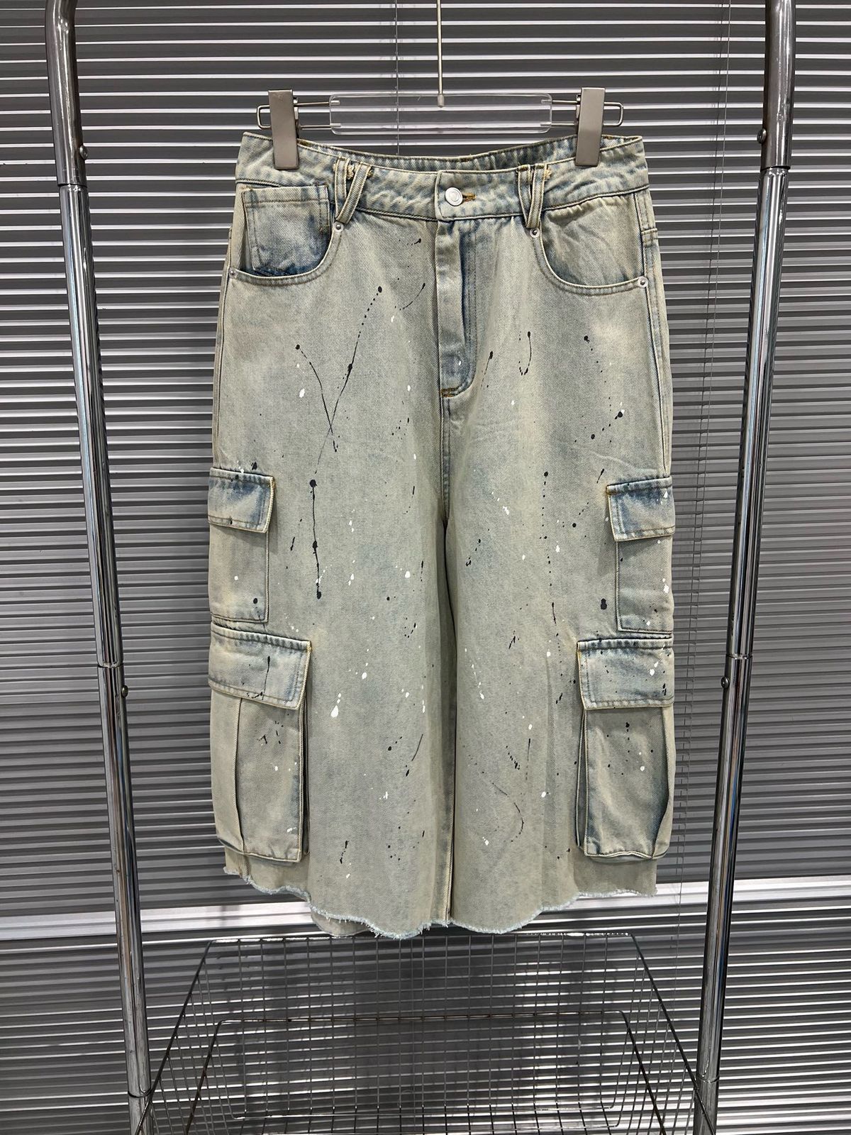 Men's Clothing American Retro Denim Pants Print Washed Distressed Straight Wide Leg Pants Loose Cropped Pants_mkmklike.com
