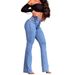 Women's Clothing Elastic Waist High Waist Elastic Tights Slightly Flared Hip Lifting Denim Trousers_mkmklike.com