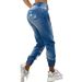 Women's Washed Mid-Rise Skinny Jeans Letter Print Ripped Jeans_mkmklike.com