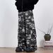 Men's Clothing Black And Gray Camouflage Overalls With Multiple Pockets, Trendy Brand For Men And Women, Casual Straight Leg Loose Wide Leg_mkmklike.com