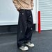 Men's High-Street Embroidered Raw Denim Jeans - Relaxed Straight Leg Loose Fit Casual Pants For Urban Streetwear_mkmklike.com