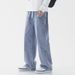 Men's Clothing Relaxed Fit Straight Leg Jeans – High Waist Vintage Washed Denim Pants With Stretch, Multiple Pockets, Trendy Retro Blue/Black/Gray_mkmklike.com
