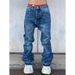 Men's Retro Washed Blue Straight Leg Jeans Loose Fit Wide Leg Floor Length Pants Simple Design_mkmklike.com
