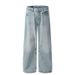 Men's Clothing Retro Basic Washed Blue Scimitar Jeans Men And Women New Loose Straight Commuter Pants_mkmklike.com