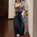 2025 Autumn New Fashion Versatile Design Sense Women's Jeans Dark Blue Loose Wide Leg Slimming Scimitar Long Pants_mkmklike.com