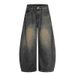 Unisex Mid-Waist Wide Leg Jeans Black Cotton Non-Stretch Distressed Washed Retro Whiskered Trousers Versatile Long Pants_mkmklike.com
