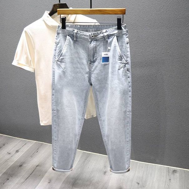 Men's Summer Lightweight Jeans - Stretch Comfort Fit, Relaxed Straight Leg, Mid Rise, Cropped Casual Denim Pants For Youth_mkmklike.com