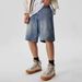 Men's & Women's Vintage Blue Straight Denim Shorts With Cat Whisker Texture - Summer Cool Comfort Casual Wear_mkmklike.com