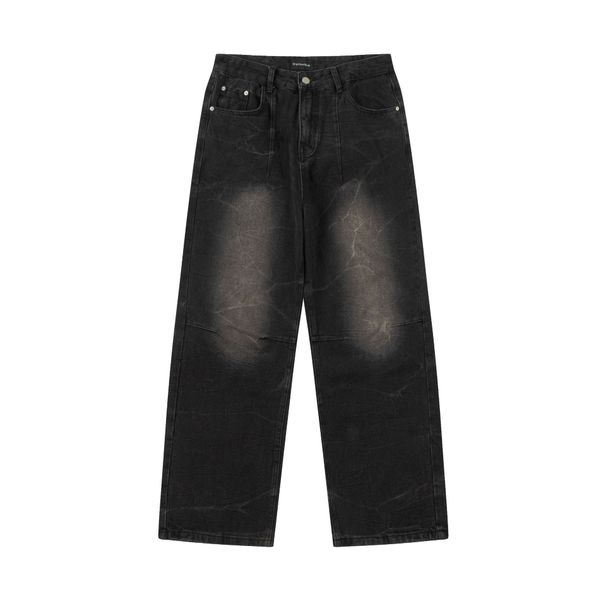 Men's Clothing Retro Washed Distressed Jeans Wide Leg Straight Fashion Brand Black Loose White Trousers_mkmklike.com