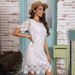 Women'sNew Solid Color Short Sleeve Dress Women's Round Neck Hollow Lace Dress A-Line Dress_mkmklike.com