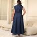 K Large Size Women's Button Up Cardigan Denim Long Dress_mkmklike.com