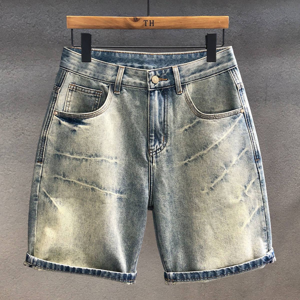 Men's Premium Washed Denim Shorts – Slim Fit, Stretch Comfort, Classic Blue (Sizes 28-38, Mid-Rise, Casual & Stylish)_mkmklike.com