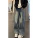 Men's And Women's High Waist Wide Leg Pants Retro Washed Distressed Curved Blade Midweight Cotton Jeans Trendy High Street Style_mkmklike.com