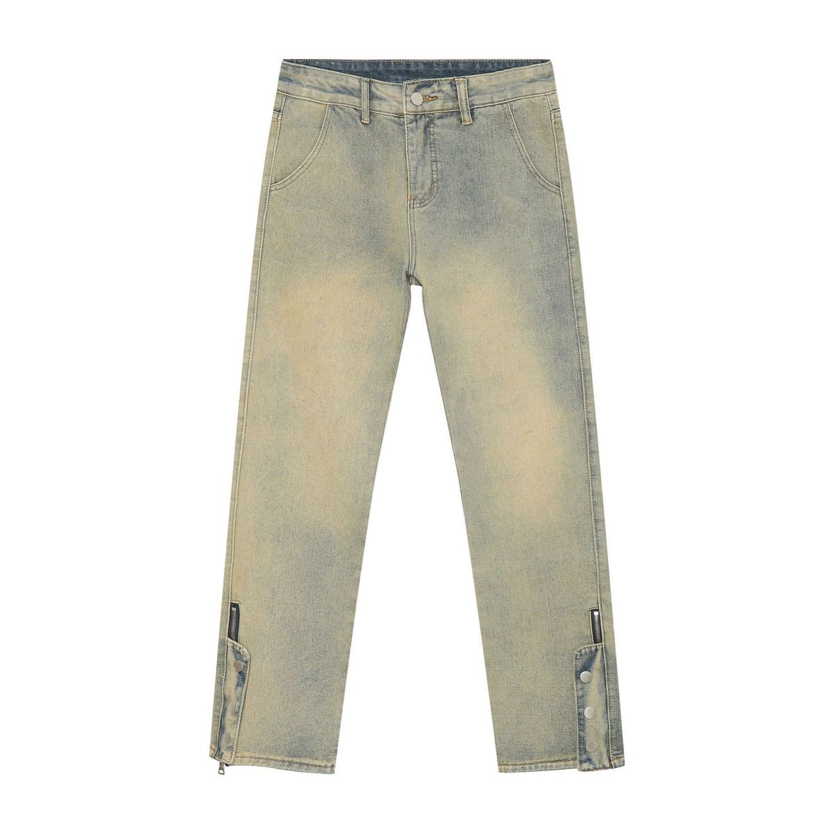 EF JEANS | 2023 New Product, American Yellow Mud Side Zipper Split Design Straight Jeans For Men And Women_mkmklike.com