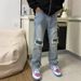 Men's Straight Slim Trousers Zipper Frayed Raw Edge Tassel Hip Hop Design Winter Jeans High Street Personality_mkmklike.com