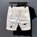 Men's Clothing Big Hole White Denim Shorts Trend Scratched Casual Non Elastic Shorts_mkmklike.com