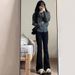High-Waisted Flared Jeans For Women - Stretchy Black Bootcut Pants With Fleece Lining (Winter)_mkmklike.com