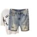 Men's Light Blue Distressed Denim Shorts - Stretchable Casual Cargo Mid-Length Shorts With Print Design, Comfortable & Stylish Summer Wear_mkmklike.com